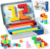 52 PCS Magnetic Blocks with Metal Box, 0.8in Mini Building Cubes Protable Travel Airplane Classroom Toys for Kids Ages 3+, STEM Educational Building Set for Toddlers Boys & Girls Birthday Gifts