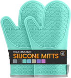 Silicone Oven Mitts, Heat Resistant 2PCS Oven Mitts with Soft Cotton Lining, Waterproof Non-Slip Grip Oven Glove, Kitchen Potholder Mits for BBQ, Baking, Cooking, 12.5 Inch - Grey