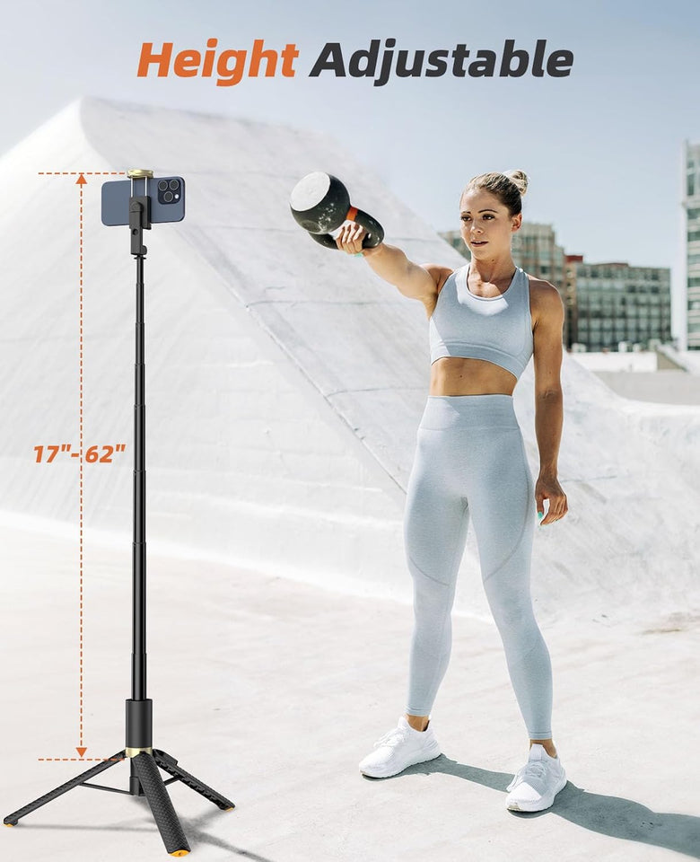 Phone Tripod & Selfie Stick with Remote, Portable, Lightweight for Video Recording Vlog, Extendable Travel Tripod Stand Compatible with iPhone Android, Black, 62"