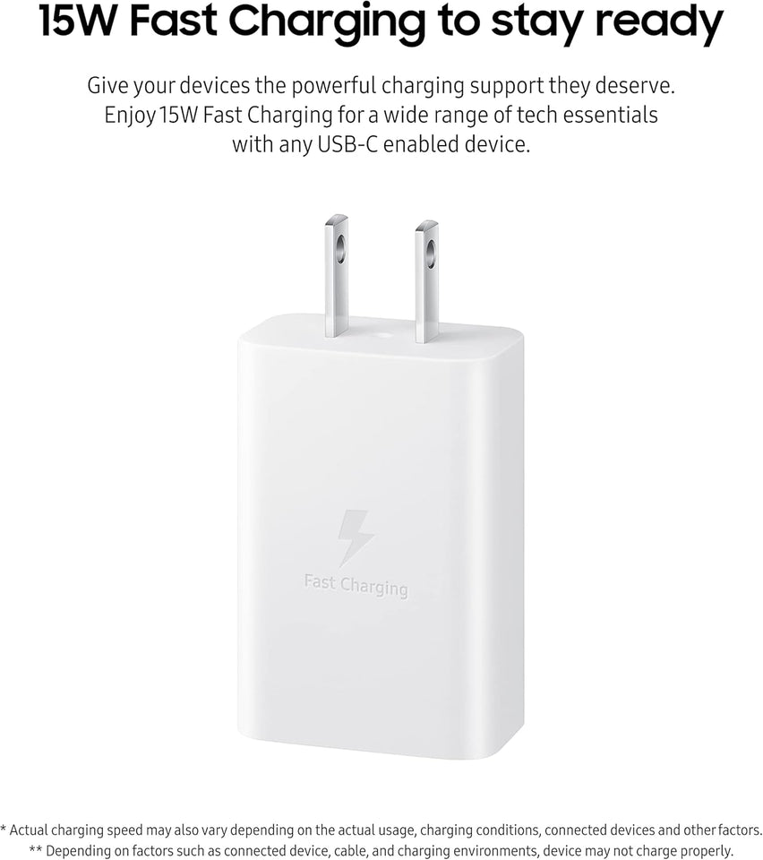 SAMSUNG 15W Wall Charger Type C (USB-C Cable Included), White