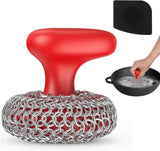 Purgreat Cast Iron Scrubber | Dish Scrub Brush | 316 Cleaner Chainmail Scrubber for Cast Iron Pan Skillet Cleaner - Dish Scouring Pad Dishwasher Safe Cleaning Kit, Black 02