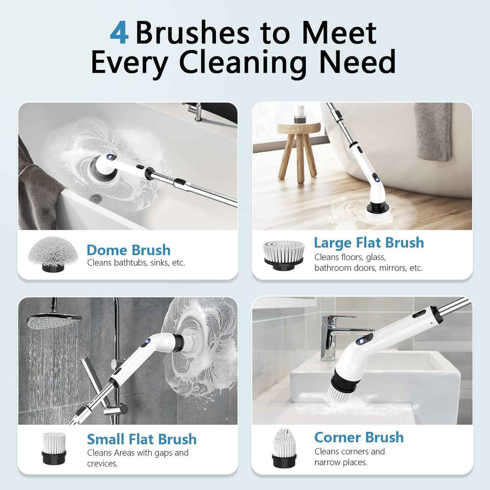 tuyu electric spin scrubber cordless bathroom kitchen cleaning brush with lcd display ipx7 waterproof adjustable handle