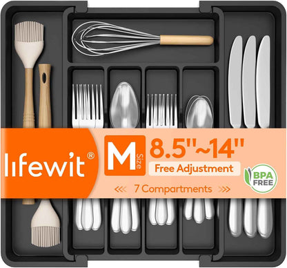 Lifewit silverware drawer organizer with adjustable expandable tray for kitchen, BPA free flatware holder