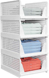 5 Pack Stackable Closet Storage Basket - Stackable Storage Bins, Multifunctional & Foldable Closet Organizer Waterproof, Wardrobe Cupboard Space-Saving Hat Storage Drawer Organizer, White