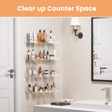 upsimples Acrylic Shelves for Bathroom Storage, 15" Floating Shelves Wall Organizer for Perfume, Make up, Skincare, Kids Bookshelf for Bedroom, Nursery, Living Room Decor, Clear, 4 Pack