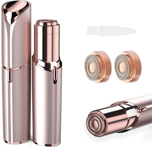 tuokiy Women Facial Hair Removal Device Battery Operated with 2 Replacement Heads,Ladies Face Shaver for Peach Fuzz Upper Lip,Chin, Facial Hair Removal for Women, Rose Gold(2 PCS Heads)