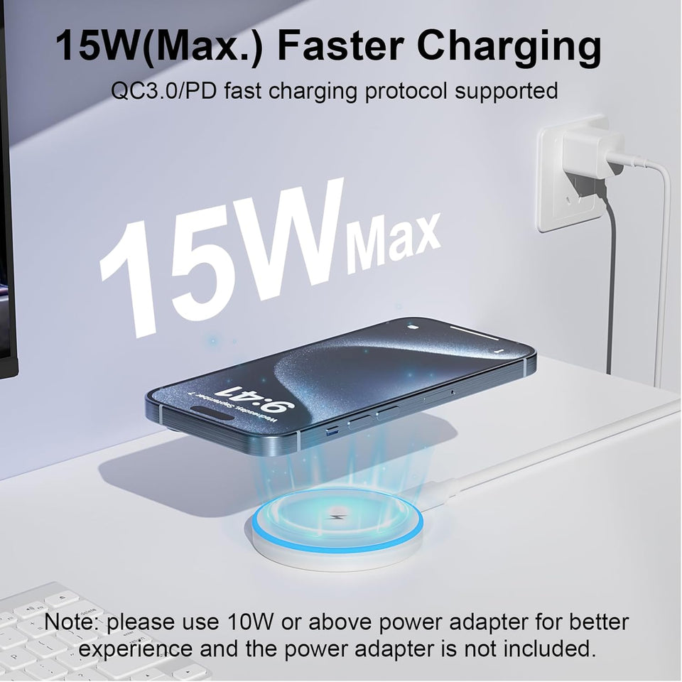 MagSafe Charger 2 Pack 15W Magnetic Wireless Charger Fast Charging Pad Compatible with iPhone 17/16/15/14/13/12 Series & AirPods 3/2/Pro Magnetic MagSafe Charging Pad with Dual Ports - Zynora