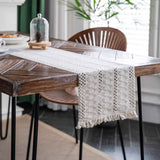 Alynsehom Macrame Hand Woven Cream Beige Boho Table Runner with Tassels 12x71in Cotton Rustic Farmhouse Kitchen Dining