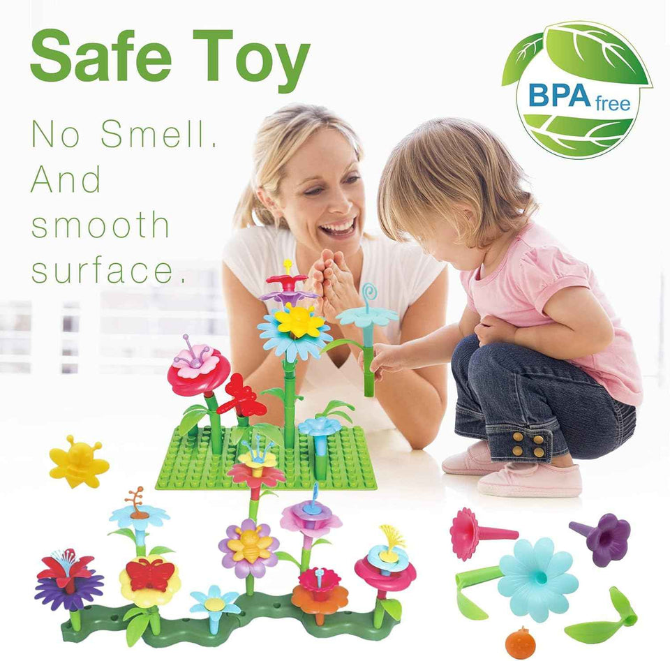 IQKidz flower toys building set for 3-6 years old toddlers and preschoolers, 153pcs STEM play set with insect pegs