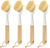 Dish Brush with Built-in Scraper - 4 Pack Bamboo Dish Scrubber Brush with Handle, Kitchen Brushes for Dishes & Pots, Sink, Eco Cleaning Tool Set