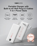 VEEKTOMX Portable Charger with Built in Cables 10000mAh, Power Bank for iPhone with AC Wall Plug, Fast Charging USB C Slim Battery Pack with LED Display Compatible with iPhone 17/16/15/14, Samsung