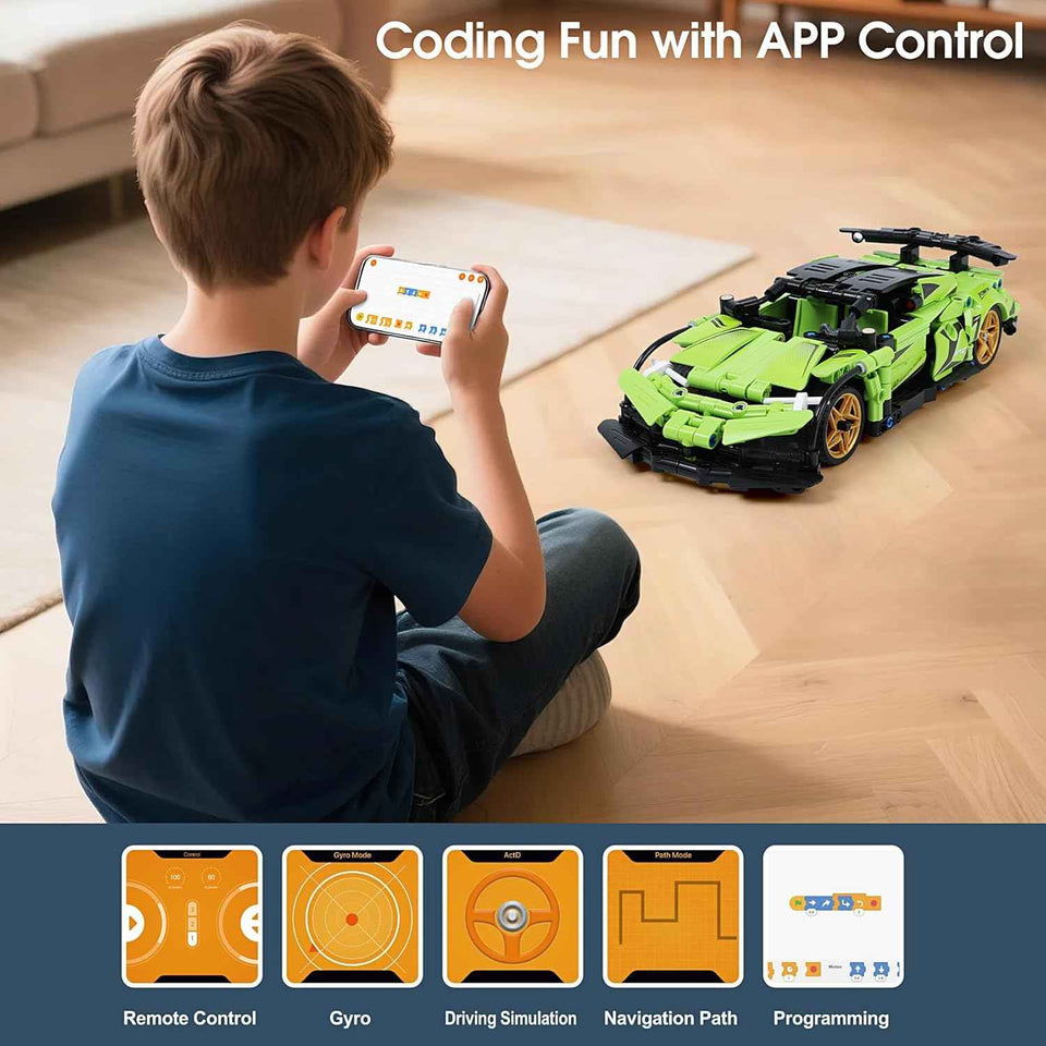 iqkidz 2 in 1 remote control race car and robot building blocks kit for kids aged 6-12