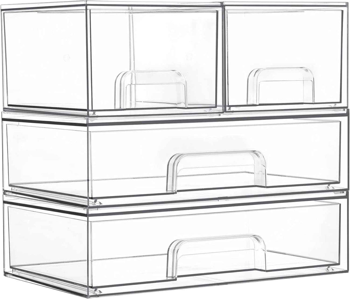 Vtopmart Stackable Storage Drawers Set of 5, Clear Plastic Organizer Bins for Baby Bottle, Beauty Supplies Storage, Ideal for Kichen Countertop, Vanity, Bathroom, Cabinet, Pantry Organization