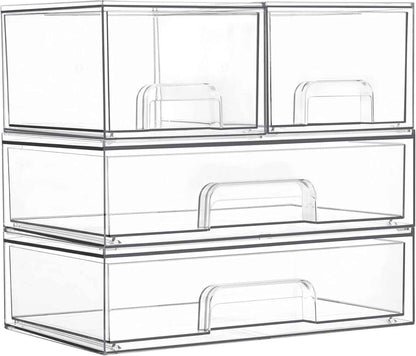 Vtopmart Stackable Storage Drawers Set of 5, Clear Plastic Organizer Bins for Baby Bottle, Beauty Supplies Storage, Ideal for Kichen Countertop, Vanity, Bathroom, Cabinet, Pantry Organization
