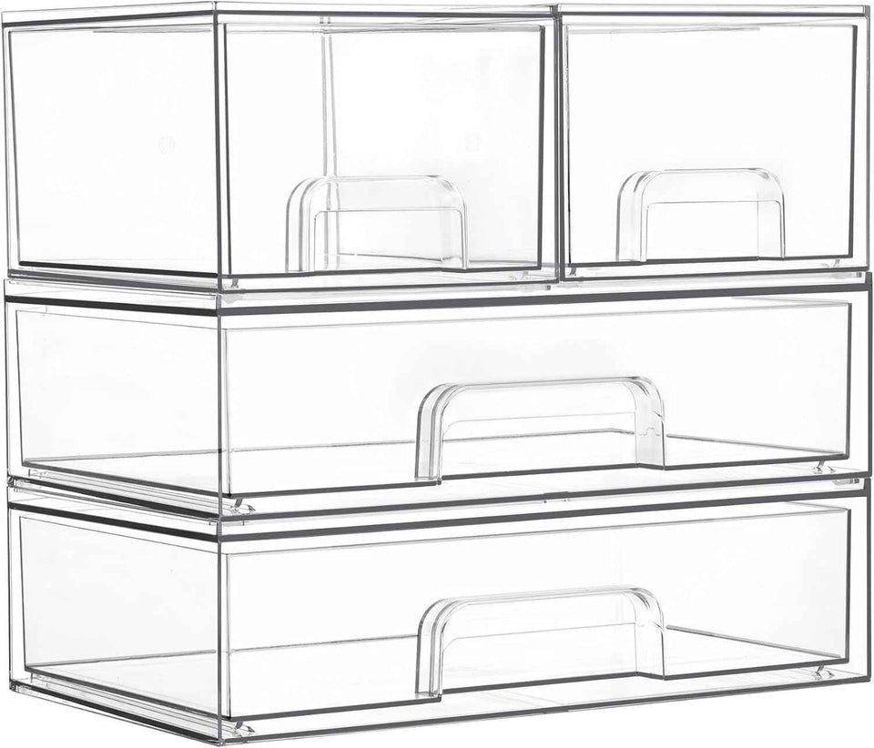 Vtopmart Stackable Storage Drawers Set of 5, Clear Plastic Organizer Bins for Baby Bottle, Beauty Supplies Storage, Ideal for Kichen Countertop, Vanity, Bathroom, Cabinet, Pantry Organization