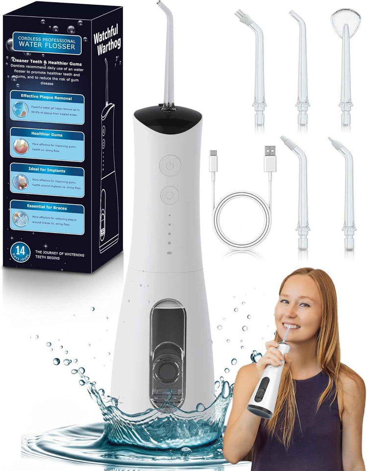 High-Pressure 120PSI Water Dental Flosser with 300ml Reservoir - Portable, Rechargeable Teeth & Gum Cleaner