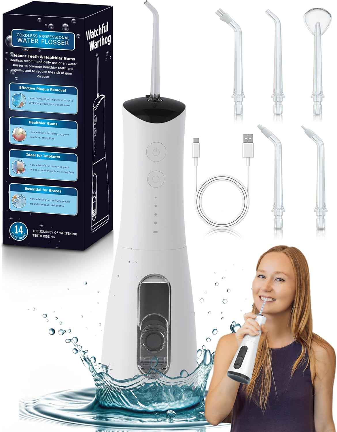 portable rechargeable 120PSI water dental flosser for healthy gums and teeth with 4 pressure modes