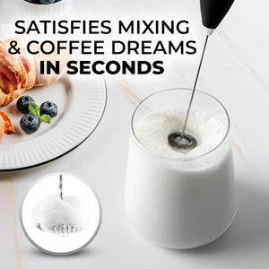 Zulay Kitchen Milk Frother Handheld Electric Whisk – Frother Wand, Durable Drink Mixer, Stainless Steel Whisk, Coffee Frother, Hand Blender, Frother for Protein Powder, Lattes, Matcha & More - Black