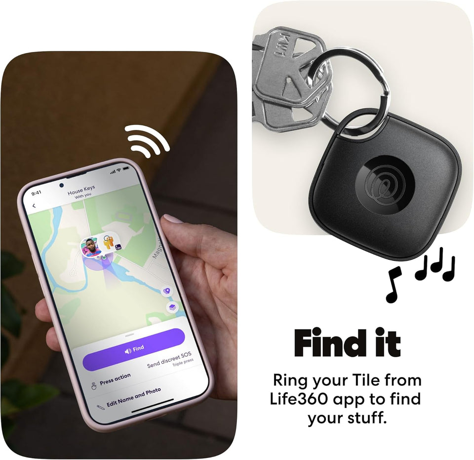 Life360 Tile - Bluetooth Tracker, Keys Finder and Item Locator for Keys, Bags and More. Phone Finder. Both iOS and Android Compatible. 2-Pack (Black/White)
