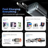 Retractable Car Charger, 84W Car Charger USB C 4 in 1, Car Accessories Fast Charging Car Charger Adapter for iPhone 17 16 15 14 13 12 Pro Max, Samsung, Pixel | Travel Essentials Gifts for Men Women