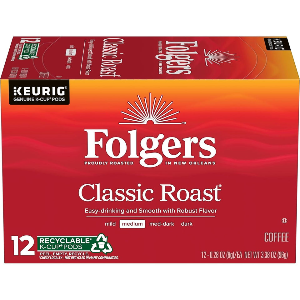 Folgers Classic Roast, 12-Count Medium Roast Coffee K-Cup Pods, 6-Pack