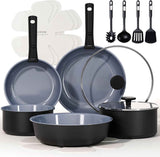 CAROTE 17pcs Pots and Pans Set, Nonstick Cookware Set Detachable Handle, Induction Kitchen Cookware Sets Non Stick with Removable Handle, RV Cookware Set, Oven Safe