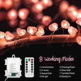 Battery Operated 10.5ft 30 LED Pink Heart Fairy String Lights with Timer and Remote