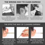 Hion 6 Pcs Extended Ear Wax Removal Kit,Professional Double-Headed Ear Pick Earwax Removal Tools,316L Stainless Steel Ear Cleaner Curette with Cleaning Brush and Storage Box,Suit for Kid Adult(Gold)