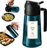 TrendPlain 16oz/470ml Blue Glass Olive Oil Sprayer for Cooking - 2 in 1 Olive Oil Dispenser for Kitchen Gadgets, Air Fryer, Salad, and BBQ - Navy