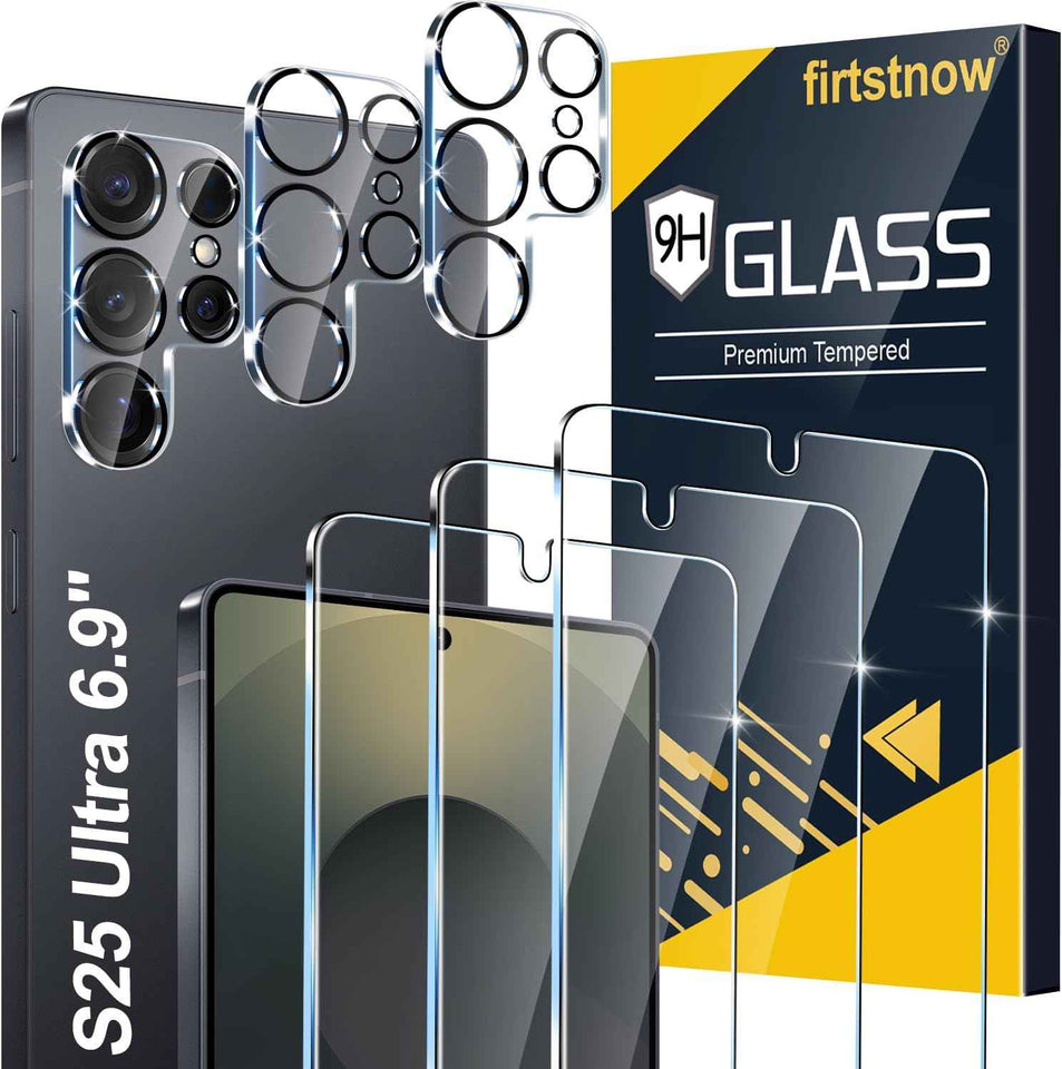 samsung galaxy s25 ultra tempered glass screen protectors 3 pack + 3 pack camera lens protector