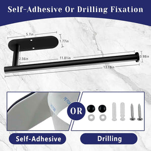 Stainless Steel black paper towel holder under cabinet or self adhesive wall mount for kitchen, bathroom, and pantry