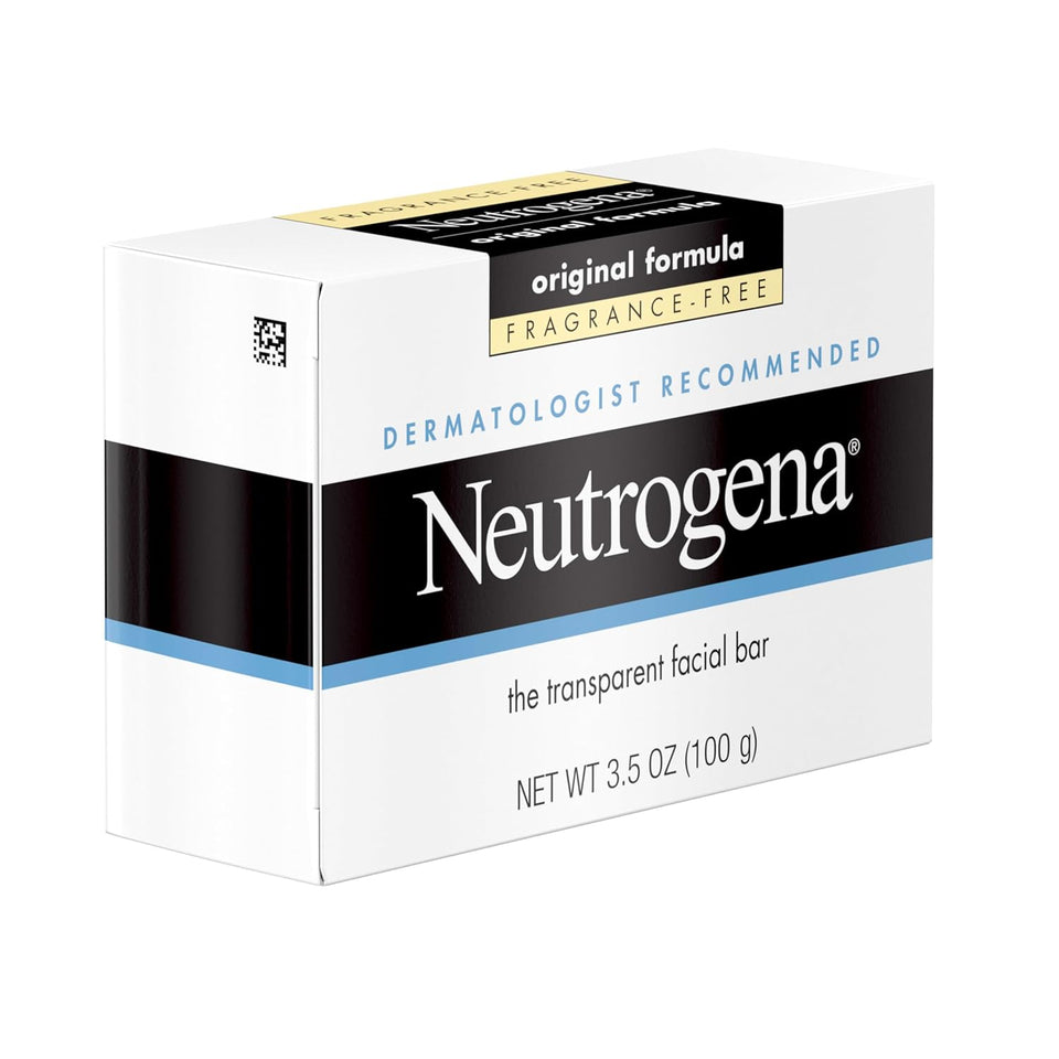 Neutrogena Original Transparent Facial Cleansing Bar, Fragrance-Free Glycerin Face Wash Bar Soap for Gentle Daily Cleansing, Hypoallergenic & Dye-Free Pure Facial Soap, 3.5 oz