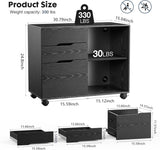 DUMOS Lateral File Cabinet with 3 Drawers Rolling Filing Cabinets Under Desk Storage Printer Stand Wood Organizer with Wheels Adjustable Shelf for Office Home Small Space, Black