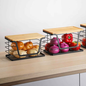 Bamboo Storage Organizers by ALOCEO 2 Pack Stackable Kitchen Laundry with Trash Bag Holder and Small Garbage Bag Dispenser