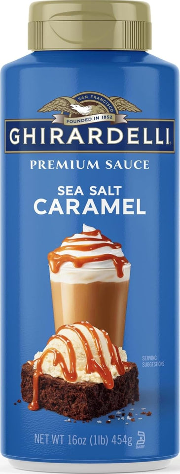Ghirardelli Sea Salt Caramel dessert sauce 16 oz bottle for desserts and drinks