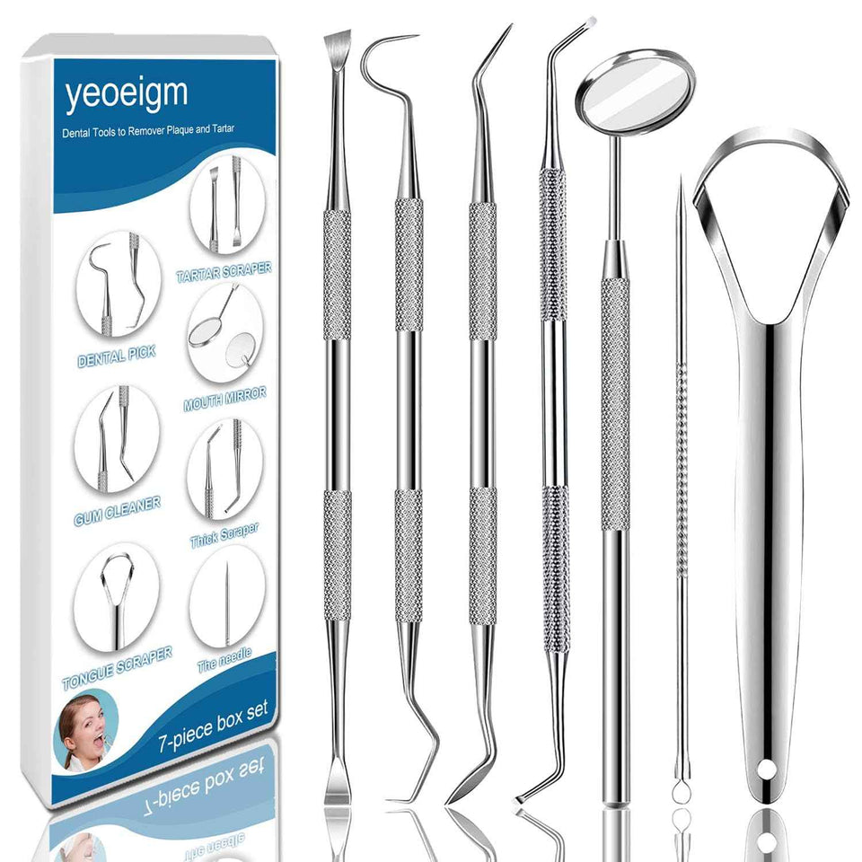 7pcs Professional Dental Tools Kit, Stainless Steel Tooth Scraper, Plaque Tartar Cleaner, Personal and Pets Use