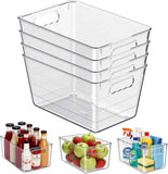 Clear Plastic Storage Bins, 4-Pack Stackable Pantry Organizers for Kitchen, Fridge, Cabinet and Closet