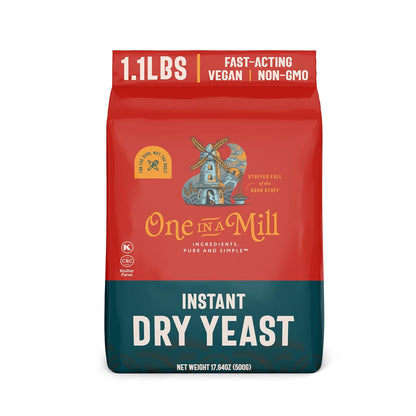 One in a Mill Instant Dry Yeast | 1.1 LB (Pack Of 1) [IMPROVED] Fast Acting Self Rising Yeast for Baking Bread, Cake, Pizza Dough Crust | Kosher | Quick Rapid Rise Leavening Agent for Pastries