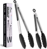 HOTEC Premium 7 & 9 Inch Kitchen Tongs, Stainless Steel Locking Cooking Tongs with Silicone Tips, Non-Scratch & Heat Resistant, Serving Tongs for Salad, BBQ, Classic Blue, Set of 2