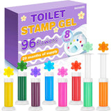 8 Pack Toilet Gel Stamp, 96 Stamps 8 Kinds Of Scent Toilet Bowl Cleaner Gel, Long-Lasting Flowers Shaped Bathroom Freshener, Keeps Toilet Fresh Fragrant and Clean