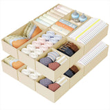 DIMJ Drawer Organizers Clothes, Set of 4 Dresser Organizer Bins, Fabric Closet Organizers and Storage, Shallow Drawer Dividers for Nursery, Clothing, Baby Clothes, Socks, Underwears, Tie (Beige)