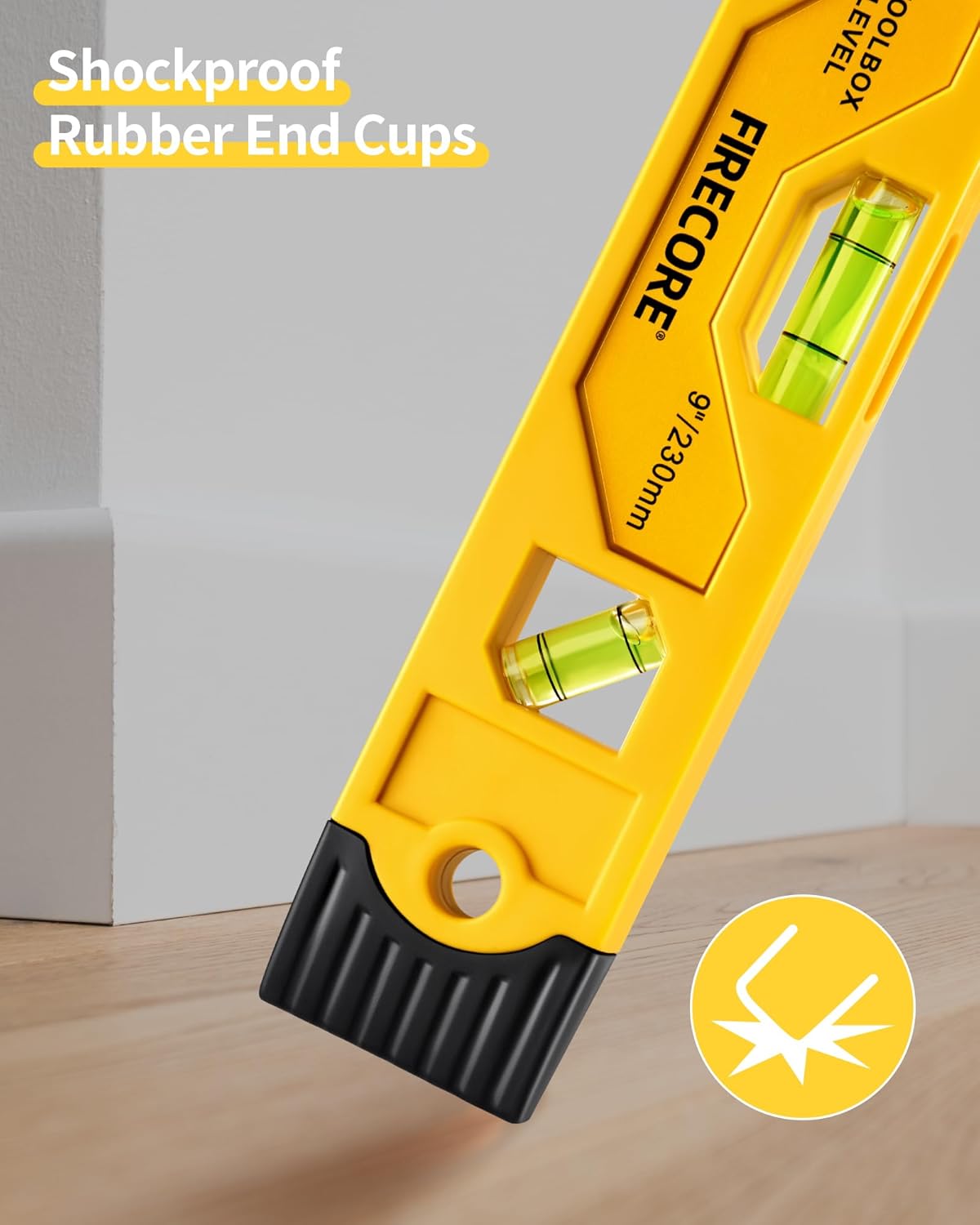 Torpedo Level Magnetic, Firecore 9 Inch Shockproof Small Leveler Tool with 3 Bubble Spirit Level 45 90 180 Degree, Construction Levelers for Hanging Pictures Install Shelf Home Renovation