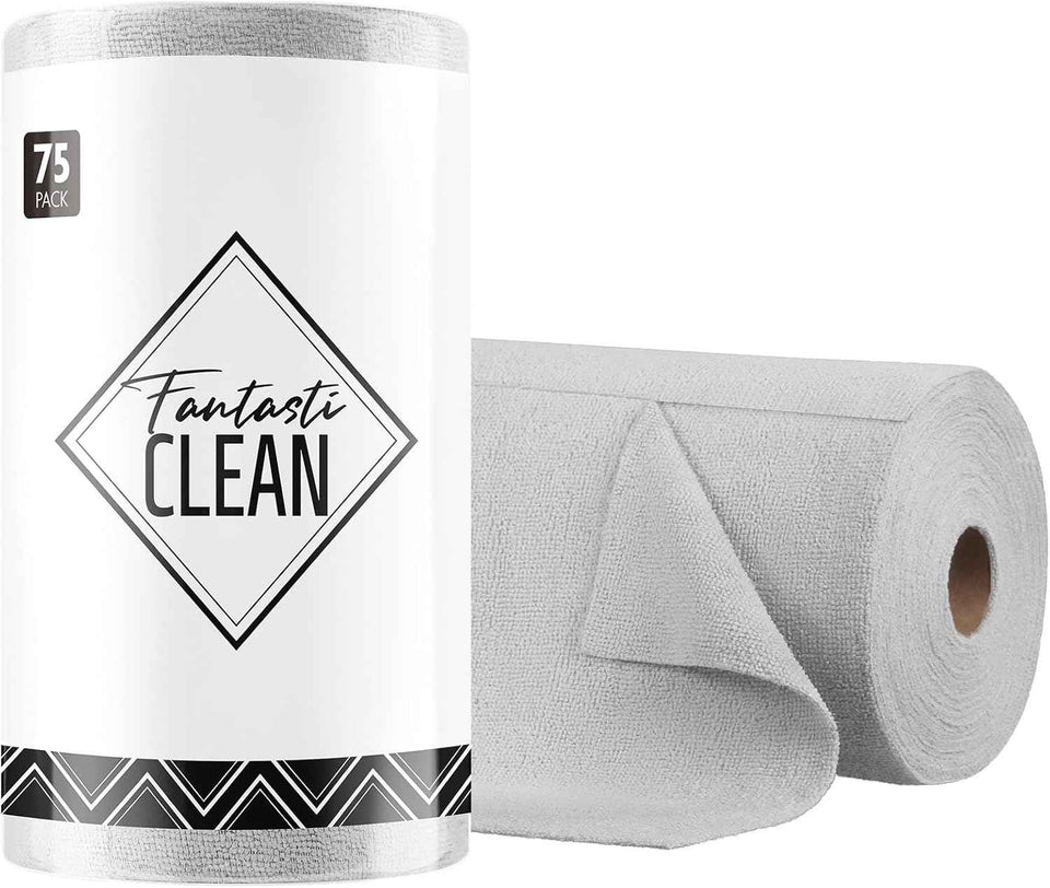 Fantasticlean Microfiber Cleaning Cloth Roll -75 Pack, Tear Away Microfiber Towels, 12" x 12", Reusable, Washable, Scratch Free, Ultra Absorbent Dishcloth for All-Around Cleaning Supplies (Pink)