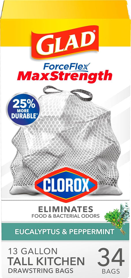 Glad Tall Kitchen Trash Bags 13 Gallon, MaxStrength Cherry Blossom Garbage Bags, Drawstring, 90 Count - Rayz Mart