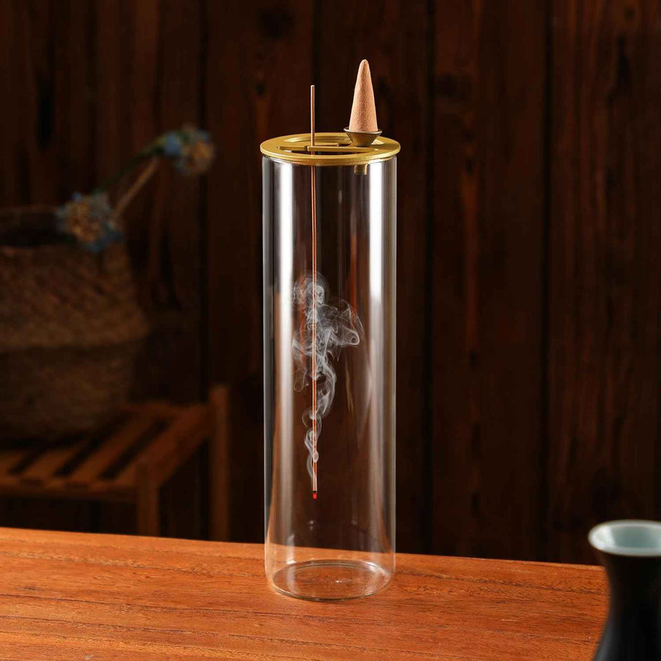 Ceremony Incense Holder, Wooden Incense Holder for Sticks with Glass Ash Catcher, Anti-ash Incense Burner with 20 Incense Sticks and a Ash Brush for Meditation Yoga Spa Room Decor