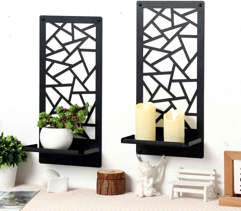 2Pcs Black Metal Wall Art Decor Farmhouse Black Candle Holder Minimalist Wall Art Retro Bathroom Decor Rustic Wall Decoration for Bathroom Living Room Bedroom (Farmhouse)