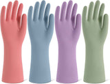 Reusable Rubber Dishwashing Gloves 4 Pairs Kitchen Cleaning Gloves for Washing Dishes and Cleaning Non-Slip Grip Flocked Lining for Women and Men