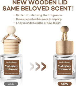 C Classy Car Air Freshener Hanging 2 Pack, Mahogany Teakwood Essential Oil Diffuser, Cute Glass Bottle, Long-Lasting Fragrance Car Accessories for Women & Men, Made in USA
