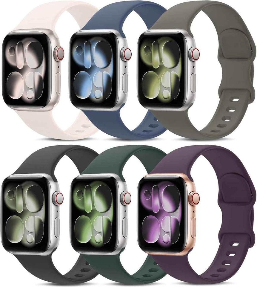 6 Pack Sport Bands Compatible with Apple Watch Band 38mm 40mm 41mm 42mm 44mm 45mm 49mm 46mm,Silicone Waterproof Strap for iWatch Apple Watch Series 11 10 9 Ultra 8 7 6 5 4 3 2 1 SE Women Men