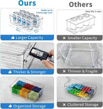 6 Pack Pantry Organizers and Storage,Clear Plastic Containers with 2 Dividers for Kitchen,Fridge Organization and Storage,Acrylic Bins for Pounches,Spice Packet,Snack organzier